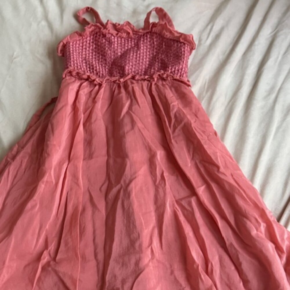 DKNY Coral Girls Dress Size 4 – Smocked Bodice & Waist Tie